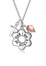 gorgeous silver light pink cross baby necklace
